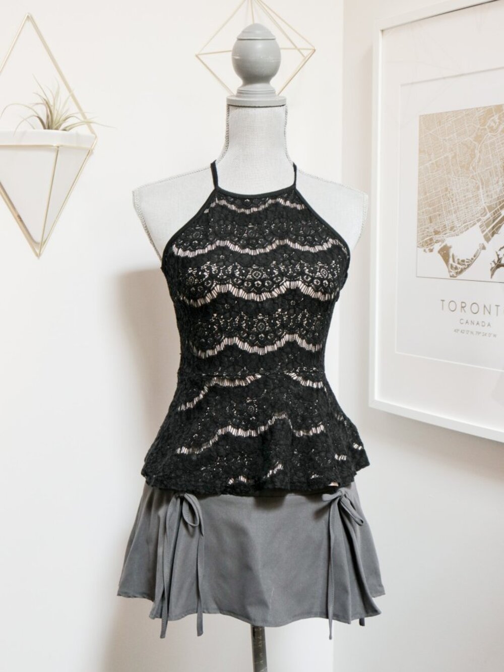 LOVE ❤️‍🔥 FIRE Black Eyelash Lace Peplum Top w/ Keyhole Back, Dark Coquette